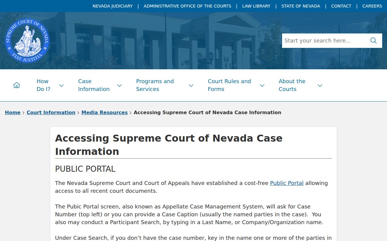 Carson City resident lookup reference showing Nevada appellate case search fields