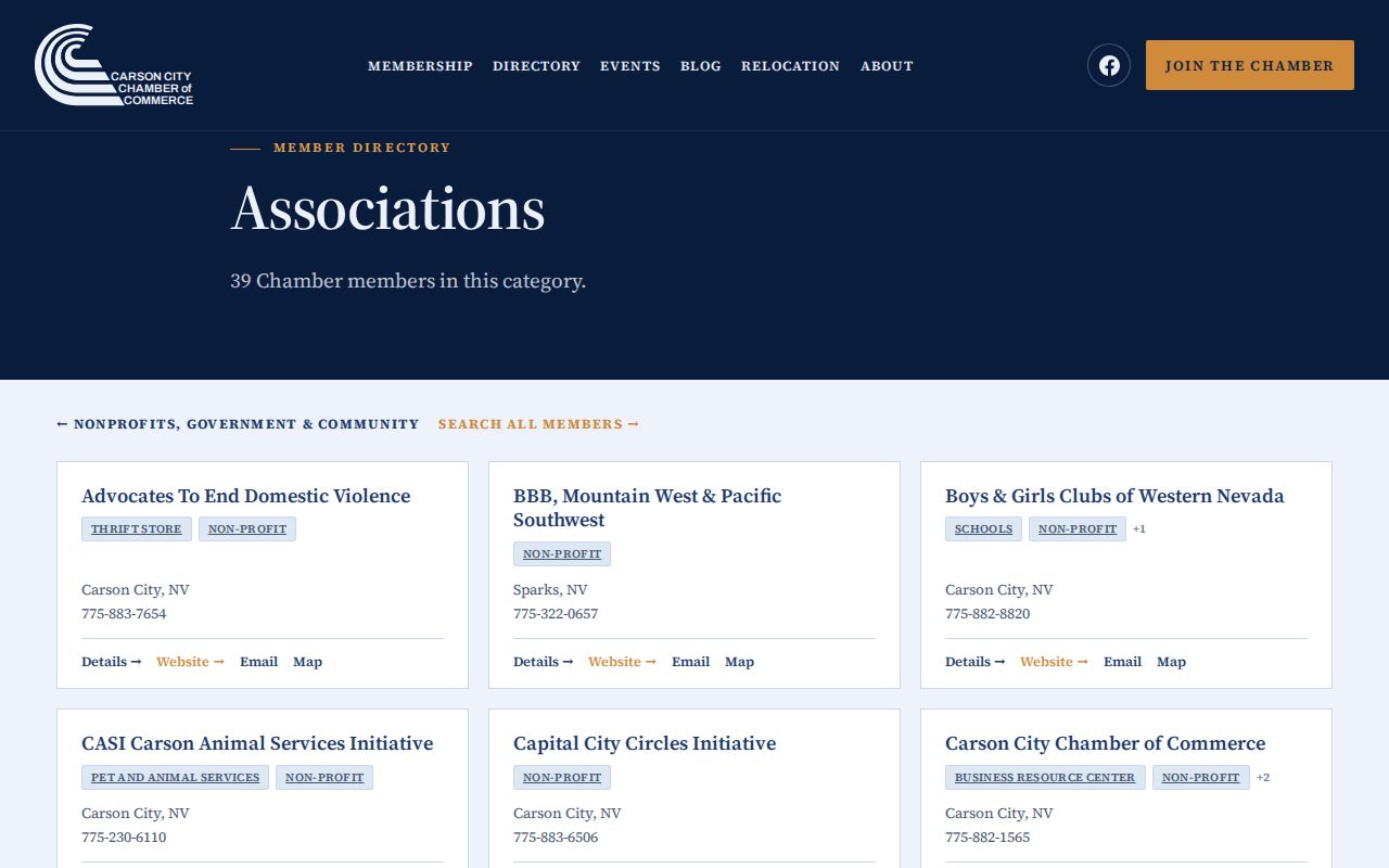 Carson City neighbors reference showing a local association-category directory