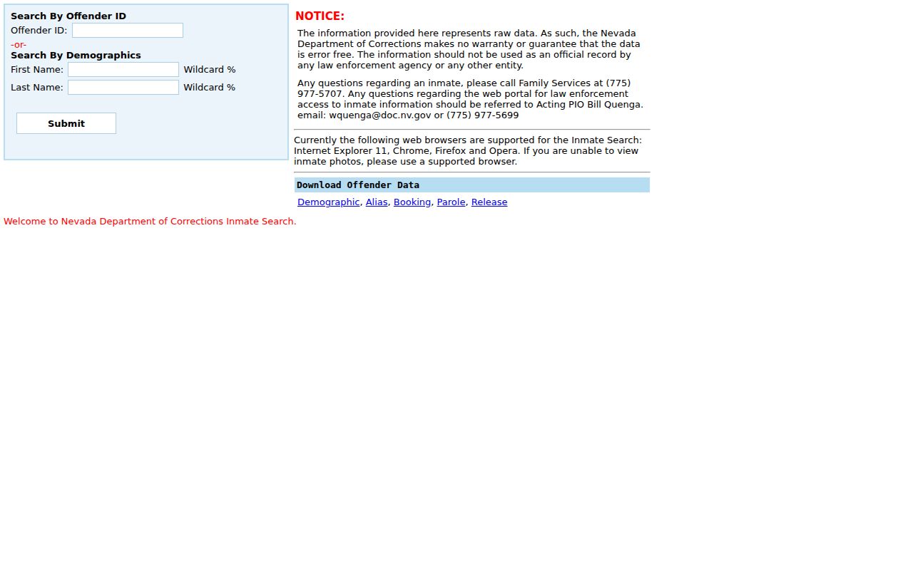 Carson City residents directory Nevada offender ID and name search