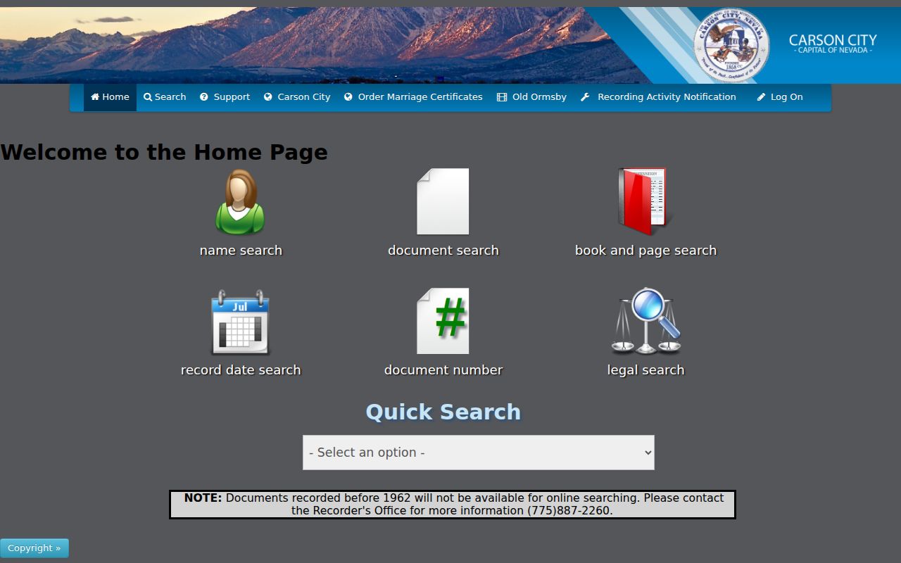 Carson City previous residents Landmark recorder index search controls
